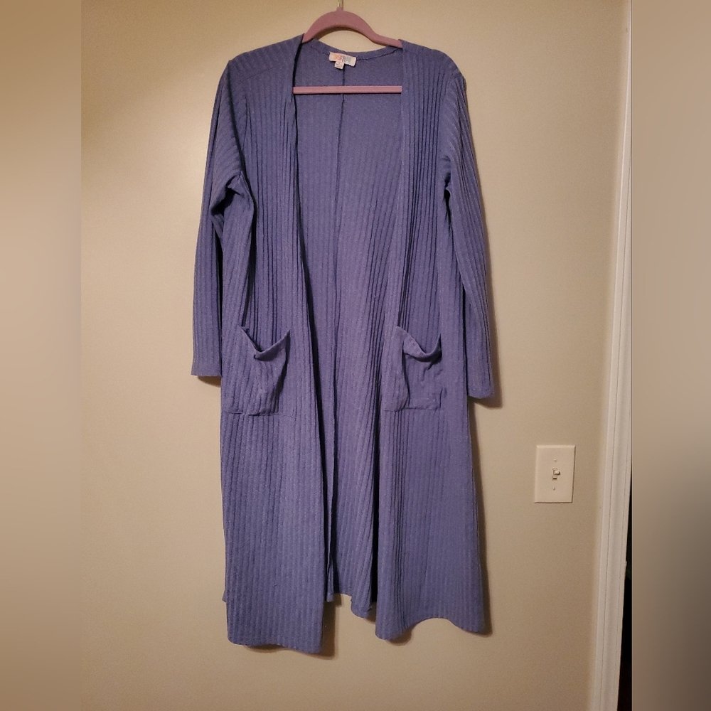 Lularoe Sarah, size Large, Blue ribbed sweater material